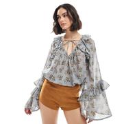 ASOS DESIGN - Top grembiule con allacciatura sul collo, maniche svasate e stampa a fiori-Multicolore 36