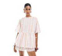 ASOS DESIGN - Top grembiule oversize stile peplo a maniche corte arancione a righe in coordinato-Multicolore 46