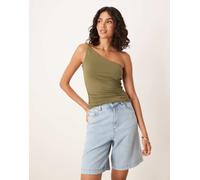 ASOS DESIGN - Top in tessuto cupro drappeggiato verde oliva asimmetrico raccolto M