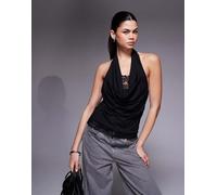 ASOS DESIGN - Top nero con scollo ad anello e doppio strato in pizzo vedo-non-vedo XS