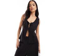 ASOS DESIGN - Top nero in pizzo sangallo cut and sew in coordinato S