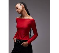 ASOS DESIGN - Top premium sinuoso rosso con scollo alla Bardot alto XS