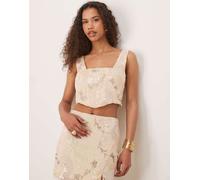 ASOS DESIGN - Top ricamato rosa con paillettes in coordinato 40