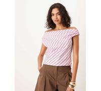 ASOS DESIGN - Top rosa a righe con spalle scoperte in tessuto modal drappeggiato in coordinato-Multicolore 42