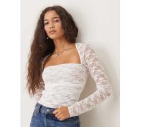 ASOS DESIGN - Top semitrasparente arricciato in pizzo bianco con coprispalle L