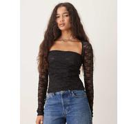 ASOS DESIGN - Top semitrasparente arricciato in pizzo nero con coprispalle M