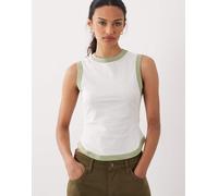 ASOS DESIGN - Top senza maniche écru con profili a contrasto menta-Marrone M