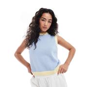 ASOS DESIGN - Top senza maniche in maglia a coste con dettagli a contrasto-Blu S
