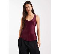 ASOS DESIGN - Top senza maniche in raso color prugna con scollo rotondo-Viola S