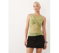 ASOS DESIGN - Top senza maniche morbido verde semitrasparente con strato sovrapposto arricciato sul busto XS