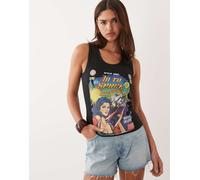 ASOS DESIGN - Top senza maniche nero a coste con grafica "Star Girl"-Multicolore S