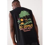 ASOS DESIGN - Top senza maniche oversize grigio con stampa di isola sul retro-Nero L