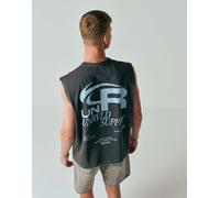 ASOS DESIGN - Top senza maniche oversize pesante grigio slavato con scritta 2XL