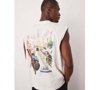 ASOS DESIGN - Top senza maniche oversize squadrato color crema con stampa di città-Bianco S