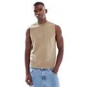 ASOS DESIGN - Top senza maniche squadrato pesante girocollo color pietra slavato-Neutro M