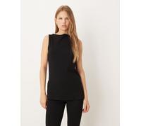 ASOS DESIGN - Top senza maniche taglio lungo nero a coste con scollo dritto in coordinato XS