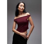 ASOS DESIGN - Top stile corsetto modellante bordeaux con scollo alla Bardot e stecche-Rosso L