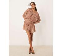 ASOS DESIGN - Tuta corta a pieghe con stampa floreale e scollo ad anello sulla schiena-Multicolore 42