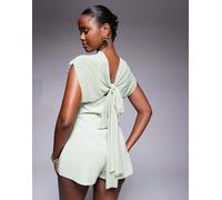 ASOS DESIGN - Tuta corta oversize con strato sovrapposto trasparente e maniche a sbuffo-Verde S