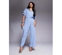 ASOS DESIGN - Tuta jumpsuit a fondo ampio blu drappeggiata con colletto 42