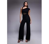 ASOS DESIGN - Tuta jumpsuit nera con pannello cut-out in rete-Nero 44