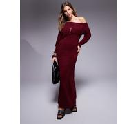 ASOS DESIGN - Vestito bordeaux soffice morbidissimo con spalle scivolate e gonna al polpaccio-Viola 44