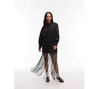 ASOS DESIGN - Vestito camicia corto con frange sul fondo nero 38