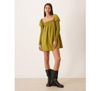 ASOS DESIGN - Vestito corto a maniche lunghe con abbottonatura frontale e busto arricciato verde oliva 38
