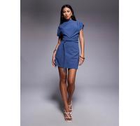 ASOS DESIGN - Vestito corto a portafoglio blu accollato 40