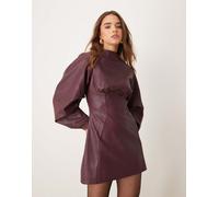 ASOS DESIGN - Vestito corto bordeaux effetto pelle con maniche cocoon e cuciture sotto il seno-Rosso 48
