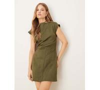 ASOS DESIGN - Vestito corto drappeggiato in tessuto effetto scuba scamosciato color kaki-Verde 40