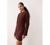 ASOS DESIGN - Vestito corto girocollo con bottoni e coste larghe color cioccolato-Marrone 36