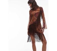 ASOS DESIGN - Vestito corto marrone con stampa a fiori e frange 42