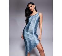 ASOS DESIGN - Vestito corto monospalla drappeggiato color blu mare con frange 50