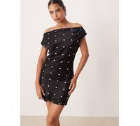 ASOS DESIGN - Vestito corto monospalla in raso a pois drappeggiato-Multicolore 44