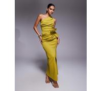 ASOS DESIGN - Vestito corto monospalla in tessuto effetto scuba verde con pieghe 38