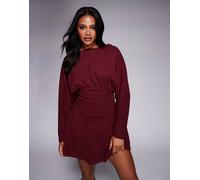 ASOS DESIGN - Vestito corto morbidissimo color bordeaux con maniche ad ali di pipistrello e scollo a barchetta-Rosso 48