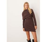 ASOS DESIGN - Vestito corto morbidissimo color marrone cioccolato con collo alto e arricciature-Nessun colore 48