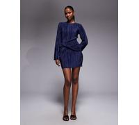 ASOS DESIGN - Vestito corto plissé a portafoglio blu navy-Verde 50