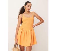 ASOS DESIGN - Vestito corto stropicciato color papaya con scollo rotondo e incrocio sul retro-Arancione 50