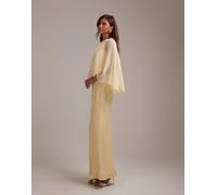 ASOS DESIGN - Vestito da cerimonia in raso color limone con mantella in chiffon trasparente con taglio sbieco-Giallo 50