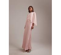 ASOS DESIGN - Vestito da cerimonia in raso rosa con mantella in chiffon trasparente con taglio sbieco 36