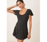 ASOS DESIGN - Vestito da giorno corto con orlo godet e stampa a pois-Multicolore 40