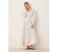 ASOS DESIGN - Vestito lungo a maniche lunghe con scollo a V in popeline bianco a pois-Multicolore 44