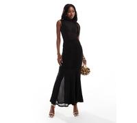 ASOS DESIGN - Vestito lungo accollato in rete nera con dettaglio a reggiseno e gonna arricciata-Nero 48