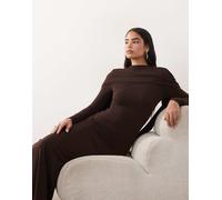 ASOS DESIGN - Vestito lungo aderente a maniche lunghe color cioccolato con mantella ampia-Marrone 48