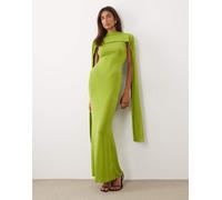 ASOS DESIGN - Vestito lungo aderente senza maniche verde acceso con mantella ampia 44