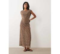 ASOS DESIGN - Vestito lungo all'uncinetto trasparente con paillettes marrone 42
