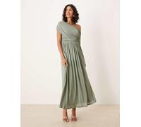 ASOS DESIGN - Vestito lungo arricciato vaporoso color uovo di pettirosso con scollo alla Bardot sceso-Blu L