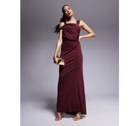 ASOS DESIGN - Vestito lungo bordeaux con spalline doppie e nodo-Rosso 40